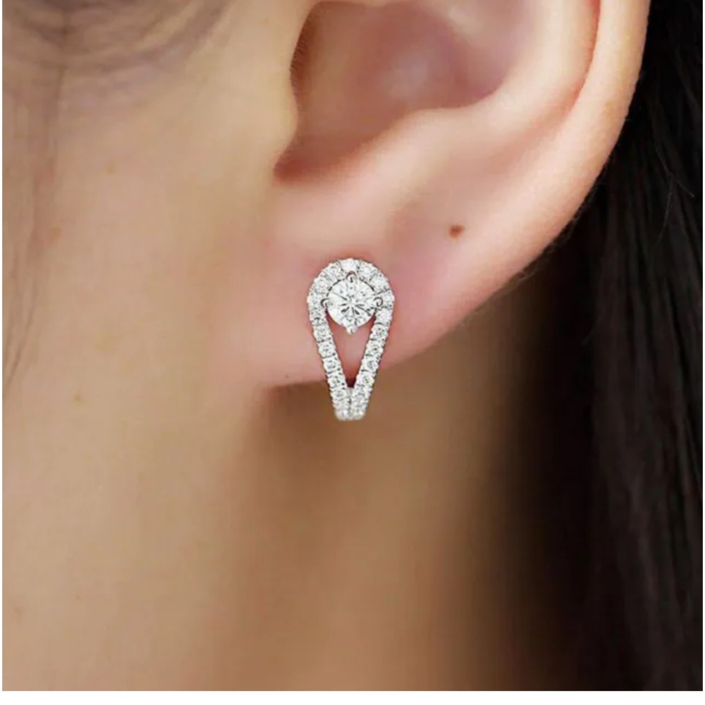 New Sterling Silver White Sapphire Huggies